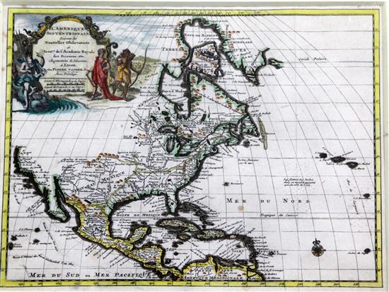 Pierre Vander Aa: LAmerique Septentrionale Suivant les No. lAcademie de Sciences, etc. A coloured engraved map, c.1705 30 x 23cm